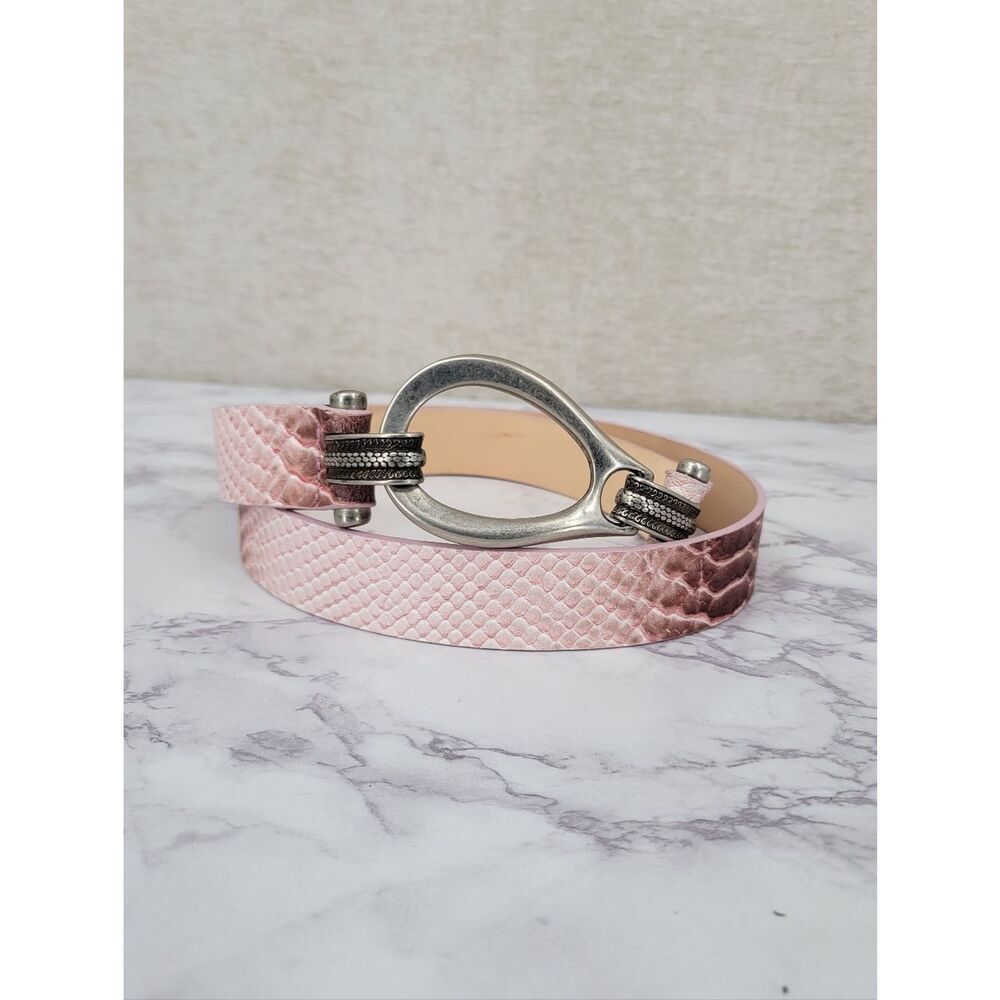 Garuglieri Italian Pink Python Snake Textured Leather Women's Belt Silver Buckle